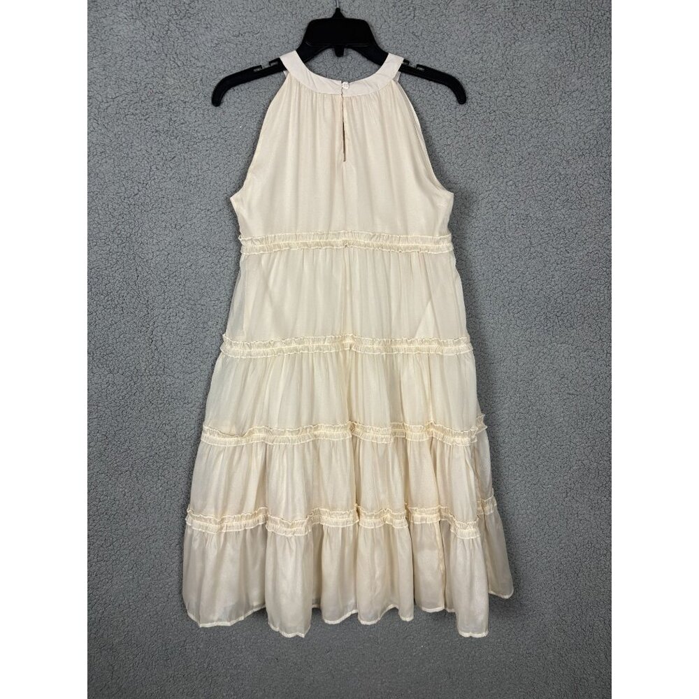 Girls Ivory Sleeveless Dress Halter Neck Off Shoulder Ruffled Hem Beige 12Y NWOT - Picture 3 of 6